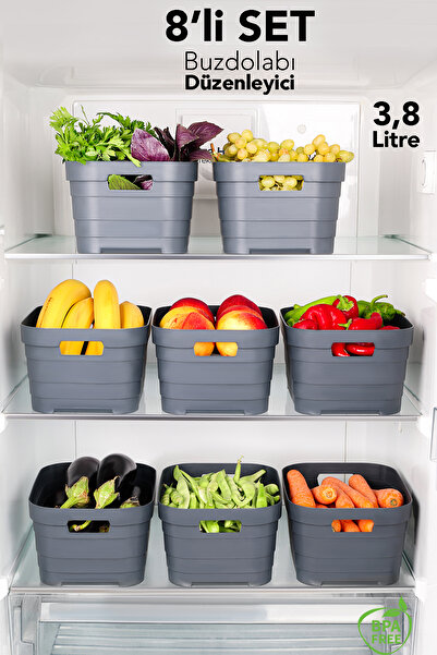 Meleni Home 8-Piece 3800 ml Refrigerator Organizer - Kitchen Bathroom Decorative Multi-Purpose Organizer Inside the Cabinet Anthracite