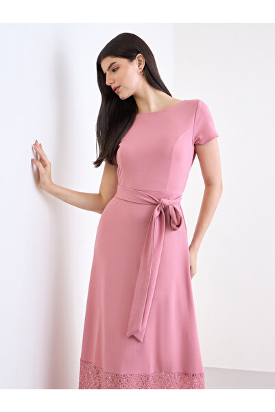 Styli Pink A-Line Maxi Dress with Belt