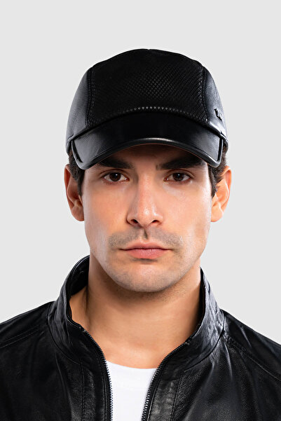 Tamer Tanca Erkek Hakiki Deri Siyah Beyzbol Şapka
