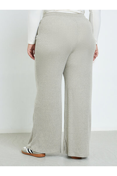 Styli Plus Size Grey Knit Wide Leg Trousers