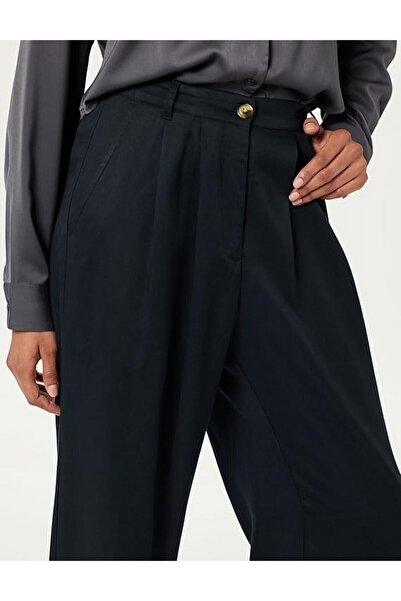 The Drop Women's loose pleated linen pants, Amalia model, black, size S,