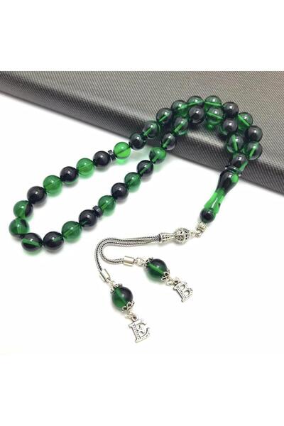 KANUNİ TESBİH Rozariu din argint cu detaliu cu litere, verde, negru, moaré, c...