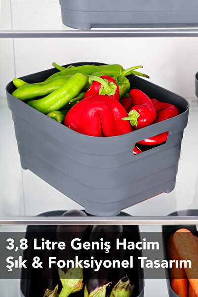 Meleni Home 2-Piece 3800 ml Refrigerator Organizer - Kitchen Bathroom Decorative Multi-Purpose Organizer Inside the Cabinet Anthracite