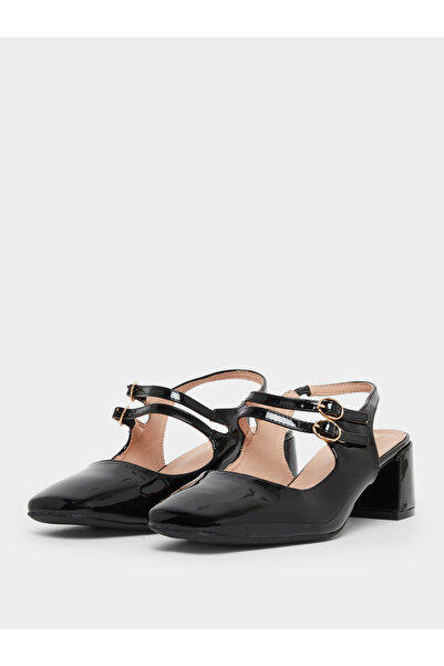 Styli Black Patent Block Heel Mary Jane Shoes