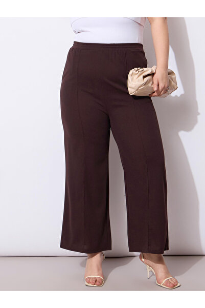 Sassafras By Styli Plus Size Brown Wide Leg Trousers