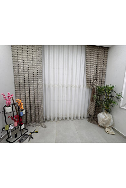 NİVEMESHOME 2572 V- 117 Hera Gold 1/2,5 Pleated Bamboo Tulle