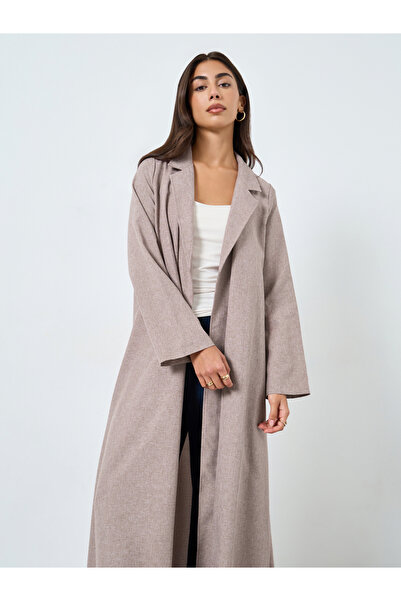 Styli Open Front Notch Label Collar Abaya