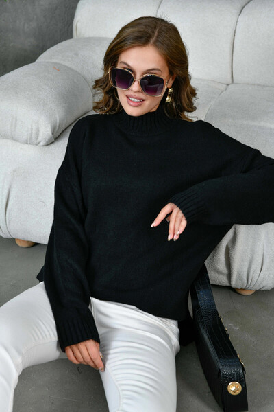 Park Karon Women's Half Turtleneck Slit Oversized Knitwear Sweater