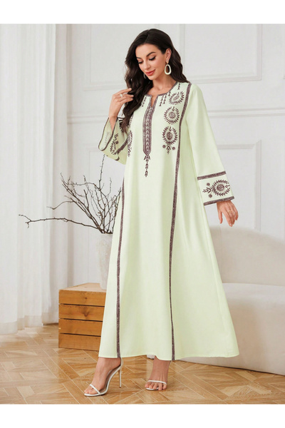 Take Two By Styli Embroidered Long Sleeve A-Line Jalabiya