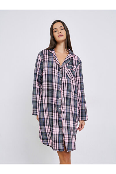 Styli Checked Button Front Nightshirt