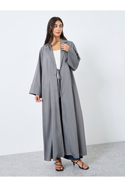 Styli Melange Collar Winter Abaya with Tie-Up Detail