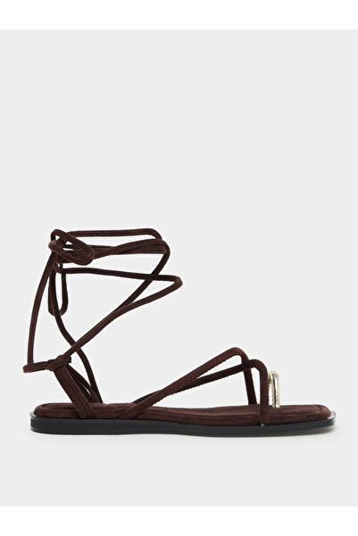 Styli Brown Tie-Wrap Toe Post Flat Sandals