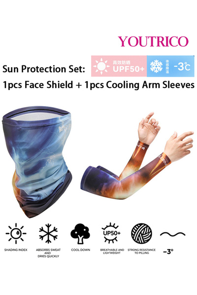 Youtrico 2pcs SPF50 Sun Protection Ice Silk Gloves Arm Covers Face Mask Set f...