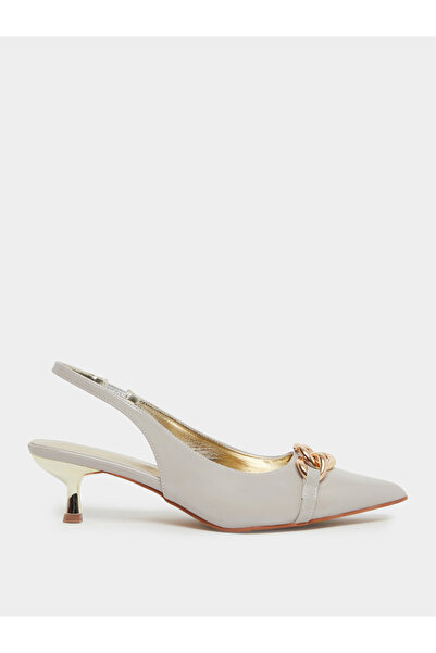 Styli Grey Low Heel Pumps with Chain Accent