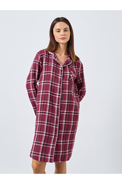 Styli Checked Button Placket Nightshirt Dress