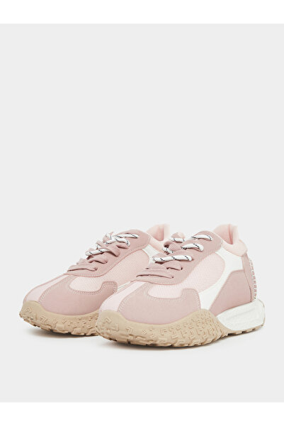 Styli Pink Contrast Panel Lace Up Sneakers