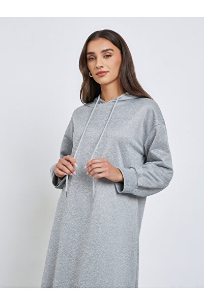 Styli Grey Hooded Long Sleeve Maxi Dress