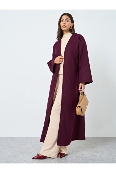 Styli Burgundy Open Front Abaya
