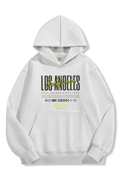 Zuno Men's White Oversized Fit Hooded Sweatshirt Los Angeles California