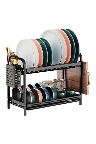 FLYROAD Two-Tier Dish Drying Rack Black for Kitchen