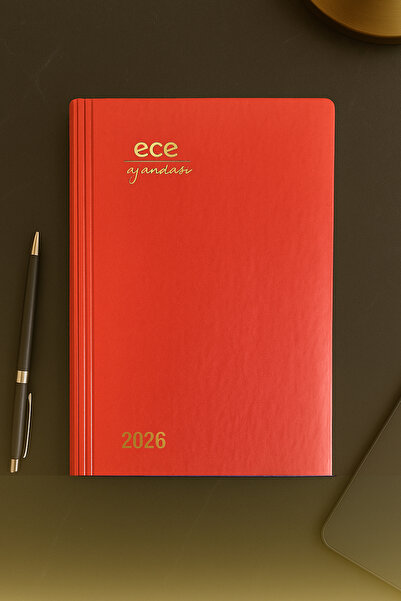 Ece Ajandası Marmaris 2026 12x16 Günlük Ajanda Çizgili Kırmızı