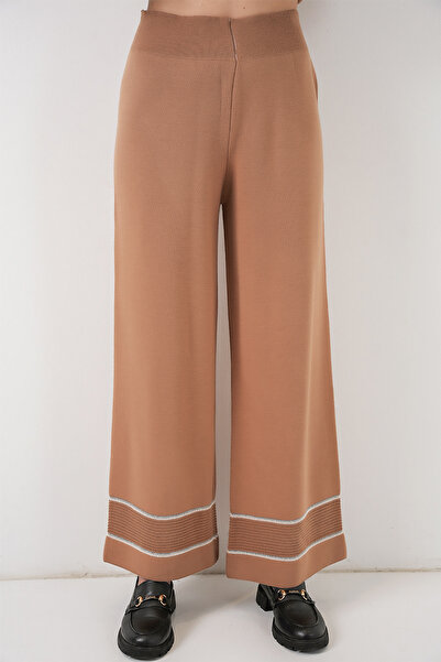 Bigdart Women's Striped Oversized Knitwear Double Set 15957 - Camel