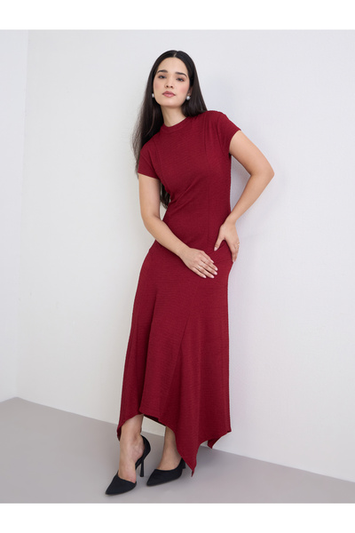 Styli Burgundy Asymmetric Hem Maxi Dress
