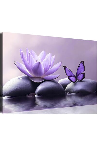 Emoda home Trove طباعة قماشية لحجر سبا أرجواني وزنبق الماء (60 × 120 سم مؤطرة)