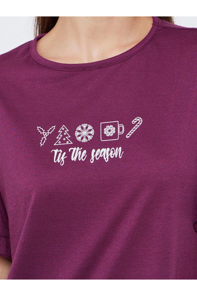 Styli Tis The Season Print Ruffle Sleeve Sleep T-Shirt Dress