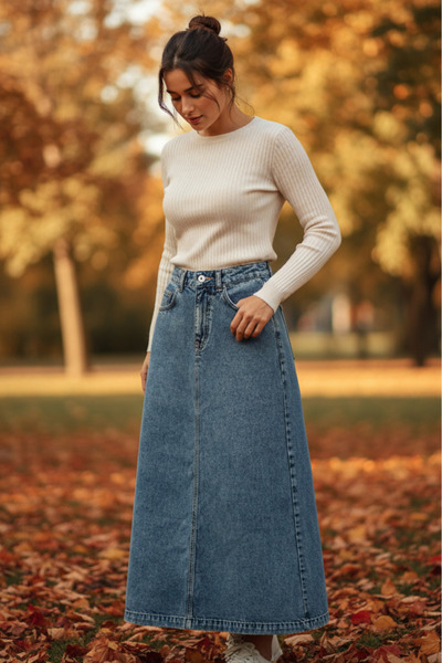Dema Women's Denim Cotton Blue Bell Skirt