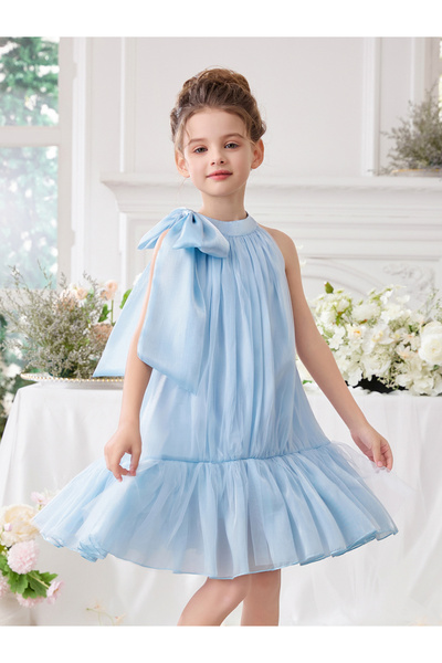 Take Two By Styli Girls Halter Bow Detail Ruffle Hem Party Dress
