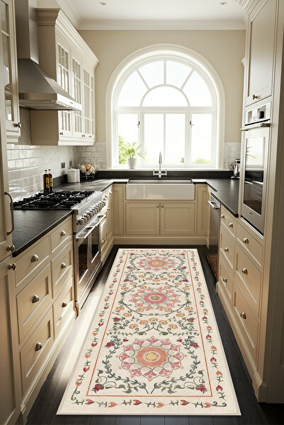 Etnik Dekor Sarmaşık Çiçek Desenli Dijital Baskı Kaymaz Taban Makinede Kolay ...