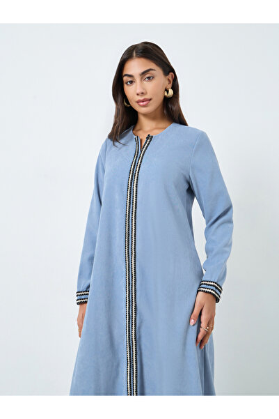 Styli Light Blue Lace Insert Maxi Jalabiya