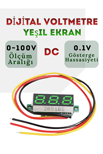 Arduino 1-adet Dijital DC Voltmetre 0–100V, 0.28" Yeşil Ekran
