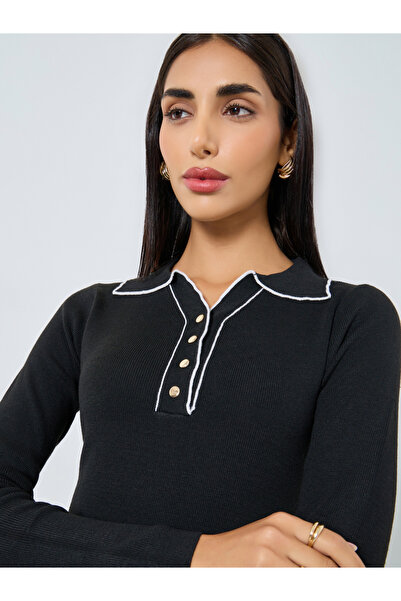 Styli Black Long Sleeves Sweater Midi Dress