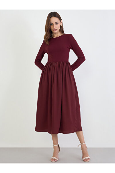 Styli Solid Long Sleeves A-Line Maxi Dress