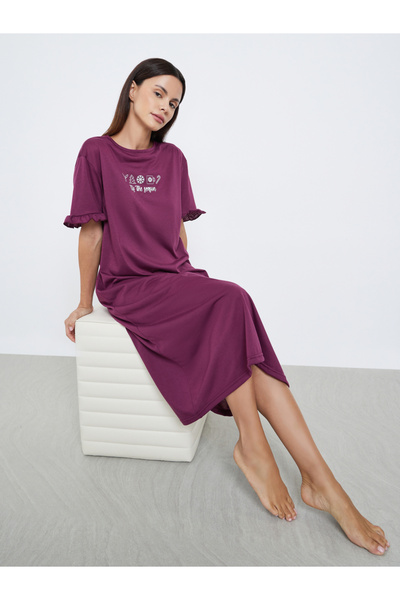 Styli Tis The Season Print Ruffle Sleeve Sleep T-Shirt Dress