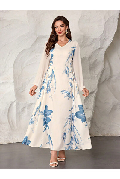 Take Two By Styli Floral Print Side Tie-Waist Maxi Dress