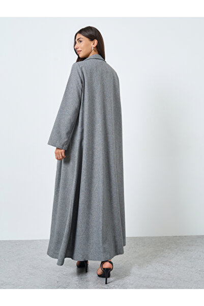 Styli Open Front Notch Label Collar Abaya