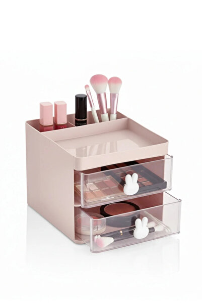 Fesya Home BUNNY 2 Çekmeceli Makyaj Organizeri - Bölmeli Fırça Kozmetik Makya...