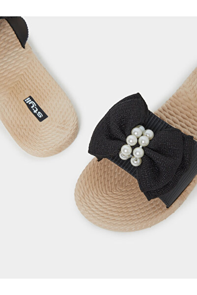 Styli Women Black Bow Detail Flat Sandals