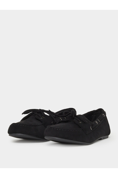Styli Black Suede Look Boat Shoes