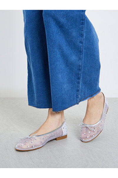 Styli Silver Embellished Mesh Ballerina