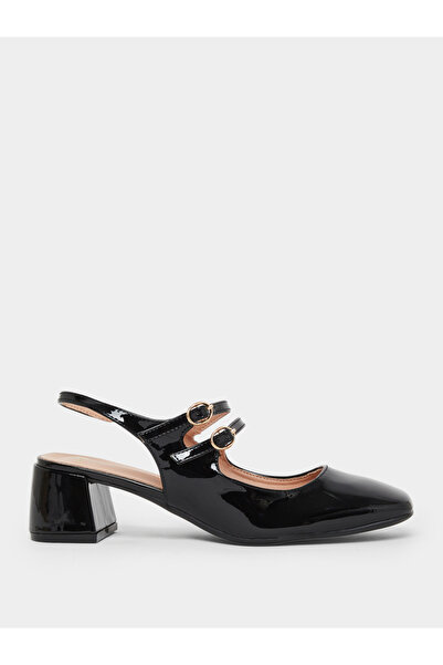 Styli Black Patent Block Heel Mary Jane Shoes