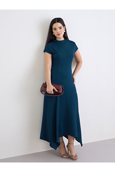 Styli Teal Asymmetric Hem Maxi Dress