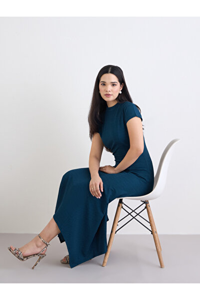 Styli Teal Asymmetric Hem Maxi Dress