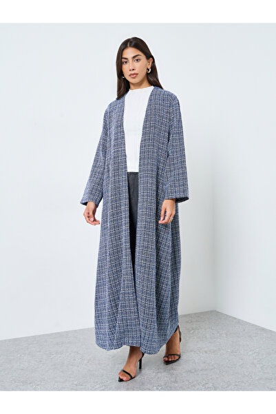 Styli Navy Blue Front Open Tweed Abaya