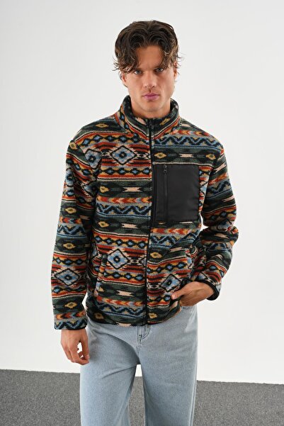 Polo State Ανδρικό μπουφάν με τύπωμα από τεχνητό μαλλί Sherpa μαύρο