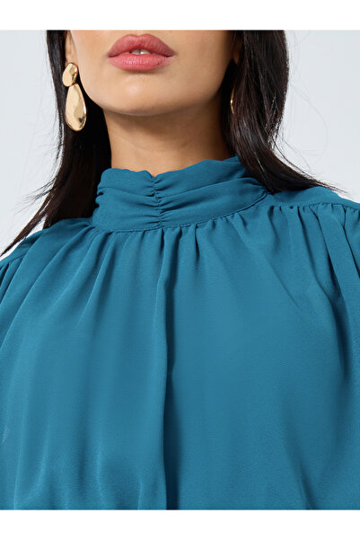 Styli Teal Pleating Waist Sleeveless Maxi Dress