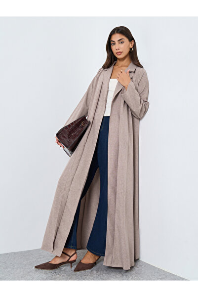 Styli Open Front Notch Label Collar Abaya